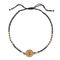 Antique Gold Color Saint Benedict of Nursia Stainless Steel Bracelet Glass Bead Rope Chain for Men Women Wholesale