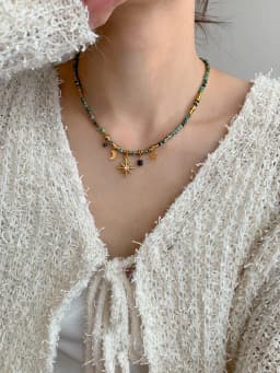 Peri'sBox Vintage Natural Stone Beads Necklace Women's Charm Mang Star Pendant Can be Stacked Jewelry Gothic Jewelry Gifts