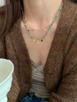 Peri'sBox Vintage Natural Stone Beads Necklace Women's Charm Mang Star Pendant Can be Stacked Jewelry Gothic Jewelry Gifts