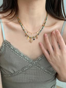 Peri'sBox Vintage Natural Stone Beads Necklace Women's Charm Mang Star Pendant Can be Stacked Jewelry Gothic Jewelry Gifts