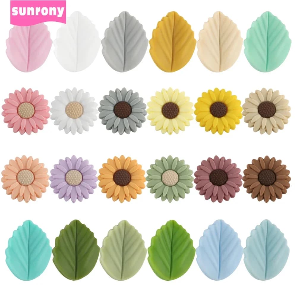 Sunrony 10pcs Mini Leaf Flower Silicone Beads For Jewelry Making Food Grade DIY Pacifier Chain Necklace Accessories Baby Toys