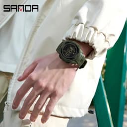 SANDA 2145 Men's Sports Watch, Pedometer & Calorie Counter, 50M Waterproof LED Digital Military Wristwatch, Relogio Masculino