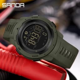 SANDA 2145 Men's Sports Watch, Pedometer & Calorie Counter, 50M Waterproof LED Digital Military Wristwatch, Relogio Masculino