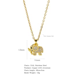 Cute Elephant Cubic Zirconia Pendant Necklaces For Women and Men Golden Copper Metal Necklace Versatile Daily Party Jewelry