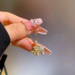 Cute Elephant Cubic Zirconia Pendant Necklaces For Women and Men Golden Copper Metal Necklace Versatile Daily Party Jewelry
