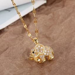 Cute Elephant Cubic Zirconia Pendant Necklaces For Women and Men Golden Copper Metal Necklace Versatile Daily Party Jewelry