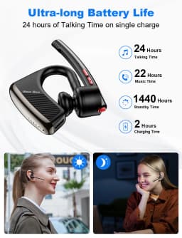 New Bee M50 Bluetooth Headset Wireless Earpiece Earphones 24 Hrs Talk Time V5.2 Headphones with Dual Mic CVC8.0 Handsfree