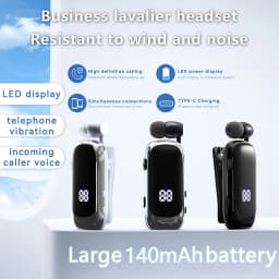 New Lavalier Business Bluetooth Headphone Talk/Music Time 20 Hours,LED Digital Display,Noice Cancelling Wireless Earphone