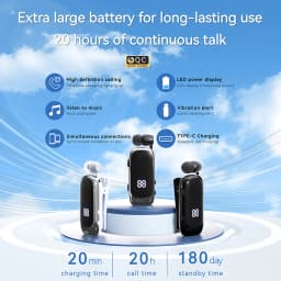 New Lavalier Business Bluetooth Headphone Talk/Music Time 20 Hours,LED Digital Display,Noice Cancelling Wireless Earphone