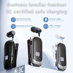 New Lavalier Business Bluetooth Headphone Talk/Music Time 20 Hours,LED Digital Display,Noice Cancelling Wireless Earphone
