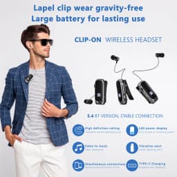 New Lavalier Business Bluetooth Headphone Talk/Music Time 20 Hours,LED Digital Display,Noice Cancelling Wireless Earphone