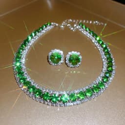 FYUAN Luxury Crystal Necklace Earrings Green Rose Pink Blue Necklace for Women Weddings Party Jewelry Sets Accessories