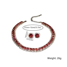 FYUAN Luxury Crystal Necklace Earrings Green Rose Pink Blue Necklace for Women Weddings Party Jewelry Sets Accessories