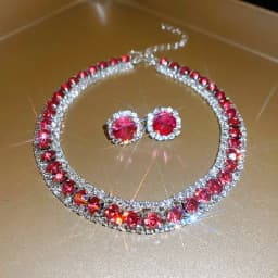 FYUAN Luxury Crystal Necklace Earrings Green Rose Pink Blue Necklace for Women Weddings Party Jewelry Sets Accessories