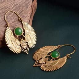Vintage Golden Egyptian Style Sacred Wings Beetle Design Inlaid Emerald Hoop Earrings Gold Color Earring Party Gift