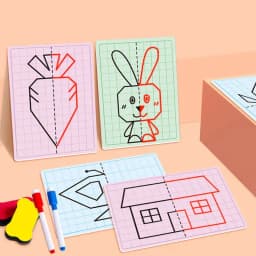 30 Page Children's Grid Symmetrical Drawing Toy Focuses on Fine Motor Skills Writing and 4-Color Brush Control Training Drawing