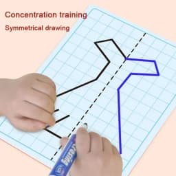 30 Page Children's Grid Symmetrical Drawing Toy Focuses on Fine Motor Skills Writing and 4-Color Brush Control Training Drawing