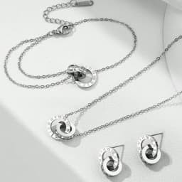 Women's Classic Stainless Steel Roman Numerals Necklace Bracelet Earrings Set - Versatile Simple Daily Jewelry