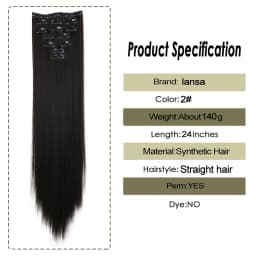 LANSA 7Clips Long Straight Synthetic Clip On Hair Extensions Cheveux Clip Naturel High Temperature Fiber Black Brown Hairpiece