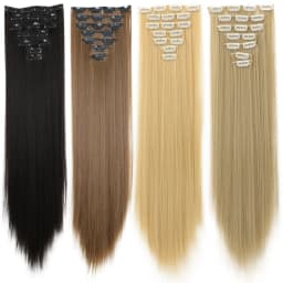 LANSA 7Clips Long Straight Synthetic Clip On Hair Extensions Cheveux Clip Naturel High Temperature Fiber Black Brown Hairpiece