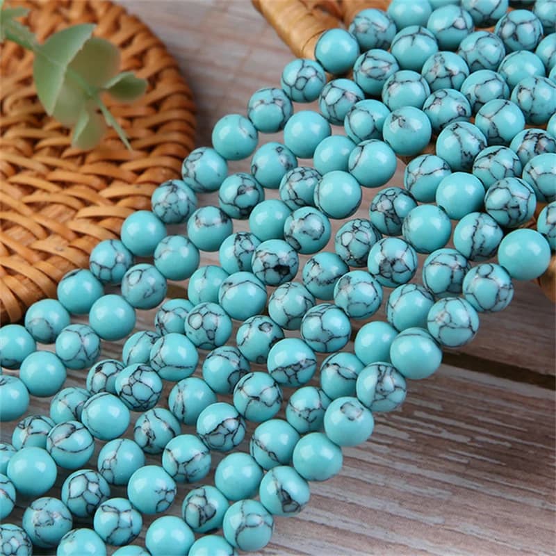 Blue Turquoise Beads 4/6/8/10mm Natural Gemstone Beads Round Loose Beads for Jewelry Making DIY Charm Bracelet Necklace