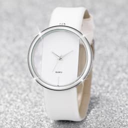 2PCS/Set Women's Watch Pearl Diamond Bracelet Set Fashion Hollow Dial Leather Band Quartz Watches(Without Box)
