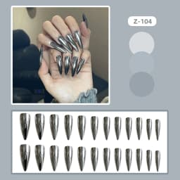 24pcs Punk Metal Fake Nails Press On Finished Long Pointed Silver Mirror y2k Nail Tips Full Cover Stiletto False Nails For Girl