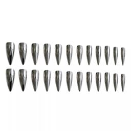 24pcs Punk Metal Fake Nails Press On Finished Long Pointed Silver Mirror y2k Nail Tips Full Cover Stiletto False Nails For Girl