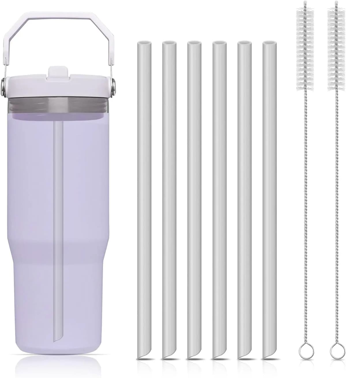 6pcs Reusable Straws Plastic Straws with Cleaning BrushCompatible with Stanley IceFlow 30oz CupsStanley Flip Straw Cups