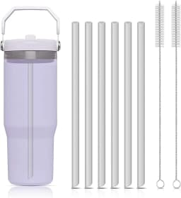 6pcs Reusable Straws Plastic Straws with Cleaning BrushCompatible with Stanley IceFlow 30oz CupsStanley Flip Straw Cups