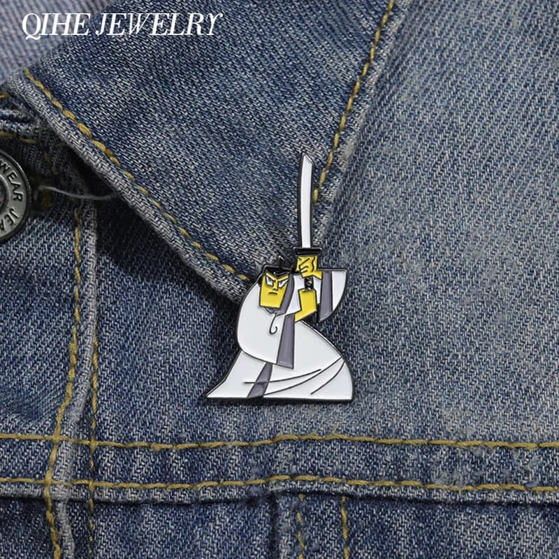 Funny Anime White Clothes Warrior Enamel Pin Custom Adventure Animated Movie Brooches Lapel Badge Jewelry Gifts For Friends