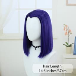 Short Purple Synthetic Costume Wig for Raven Superhero Cosplay Straight Middle Part Bob 14Inches for Dress Up Party Festival