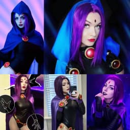 Short Purple Synthetic Costume Wig for Raven Superhero Cosplay Straight Middle Part Bob 14Inches for Dress Up Party Festival