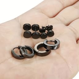 8 Pairs/Set Stainless Steel Hoop Earrings Stud Earrings For Men And Women, Punk Huggie Ear Piercing Earring Set