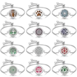 Tree of Life Aromatherapy Bracelet Open Lockets Bangle Essential Oil Diffuser Bracelet Adjustable Chain Bracelet with 10pcs Pads
