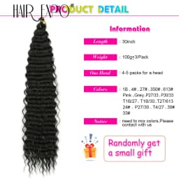 30Inch Deep Wave Twist Crochet Hair Synthetic Deep Curly Braiding Hair Extension Ombre Bohemian Ocean Wave Braids Hair For Women