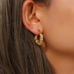 E.B.belle Crystal Paved Twisted Rope Style Rhinestone Hoop Earrings For Women Stainless Steel Chunky Statement Hoop Earring