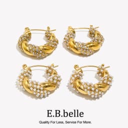 E.B.belle Crystal Paved Twisted Rope Style Rhinestone Hoop Earrings For Women Stainless Steel Chunky Statement Hoop Earring