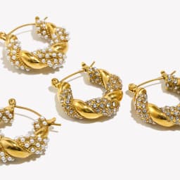 E.B.belle Crystal Paved Twisted Rope Style Rhinestone Hoop Earrings For Women Stainless Steel Chunky Statement Hoop Earring