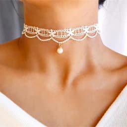 Vintage Fashion Black Lace Heart-Shape Artificial Pearl Pendant Necklace Female Women Sexy Simple Choker Ladies Party Jewelry