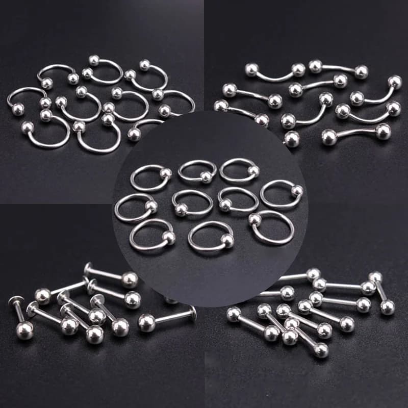 50pcs/lot Jewelry Piercing Ear Nose Eyebrow Lip Helix Tragus Stud Ring Body DIY Stainless Steel Body Jewelry for Women Men