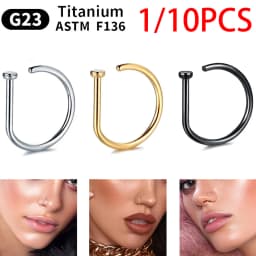 1/10PCS ASTM F136 Titanium Fake Nose Ring Hoop Non Piercing D Shape Nostril Lip Septum Earring Body Jewelry Kit
