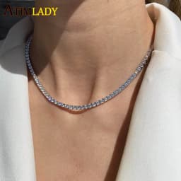 New Thin 3mm CZ 1 Row Shiny Tennis Chain Necklace Hip Hop Iced Out Bling Cubic Zircon Choker Jewelry Gold Color For Women Men