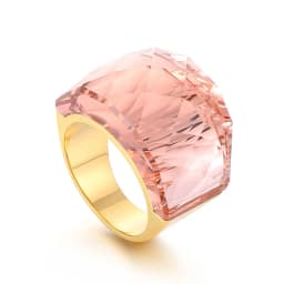 Stainless Steel For Women Large Crystal Glass Stone Pink Color Knuckle Charm Engagement Rings Trendy Wedding Bands Party Jewelry