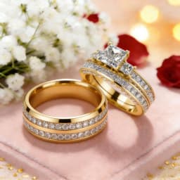 Fashion Couple Rings Vintage Stainless Steel Men Wedding Ring Elegant Women Square Cut Zircon Rings Set Engagement Jewelry Gifts