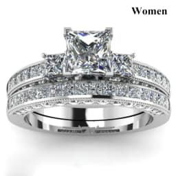 Fashion Couple Rings Vintage Stainless Steel Men Wedding Ring Elegant Women Square Cut Zircon Rings Set Engagement Jewelry Gifts