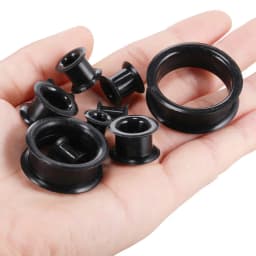 1Pair 3mm-40mm Black Silicone Ear Plugs and Tunnels Flexible Double Flared Flesh Ear Piercings Earlets Expander Stretchers
