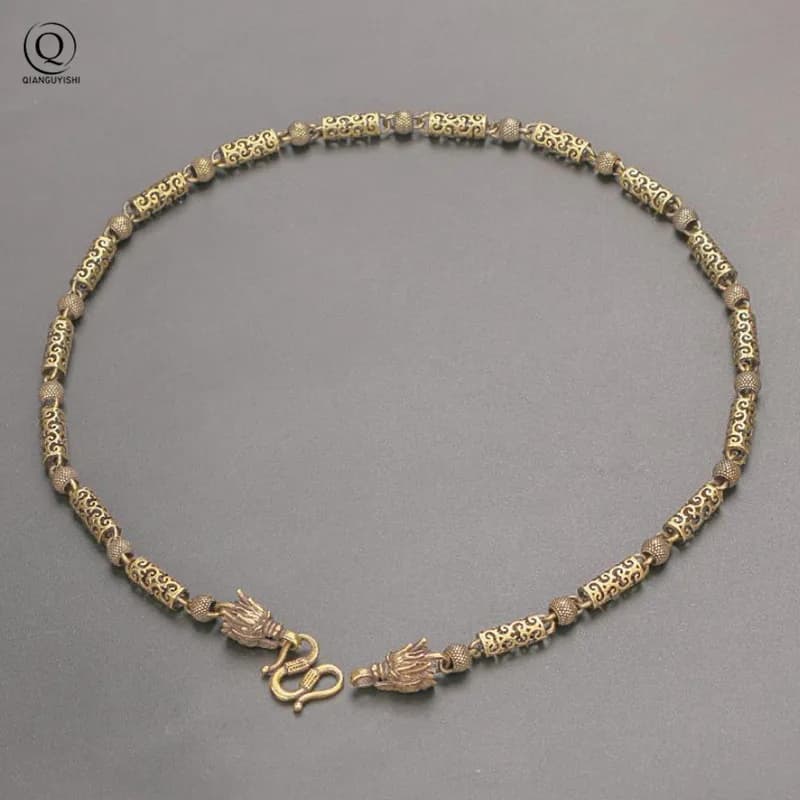 Retro Brass Hollow Propitious Clouds Pattern Dragon Head Chain Necklace Vintage Punk Necklace Men Hip-hop Gothic Punk Style Gift