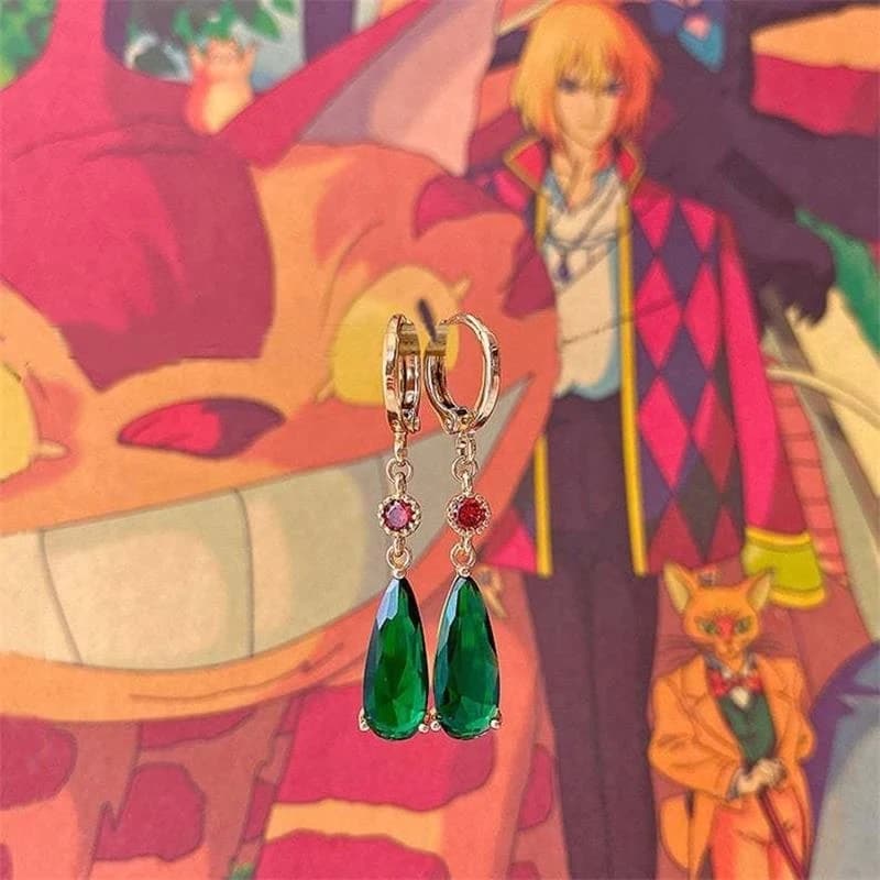 Temperament Drop-Shaped Green Earrings for Women Anime Peripheral Women's Earrings Party Jewelry Fashion Accessories Wholesale