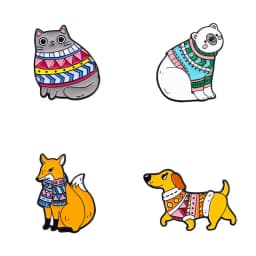 Happy Winter Enamel Pins Custom Bird Cat Fox Turtle Goose Brooches Lapel Badges Animal Sweater Jewelry Gift for Kids Friends